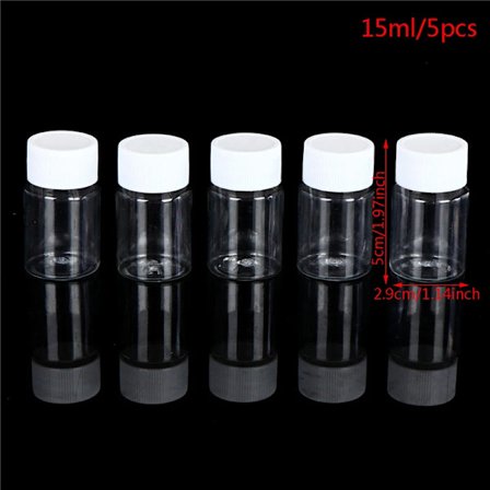 5 kpl täytettäviä pulloja 15ml/20ml/30ml/50ml/100ml/150ml/200ml muovisia PET-pulloja kirkkaita tyhjiä suljettavia säiliöitä reagenssipullojen pakkaus