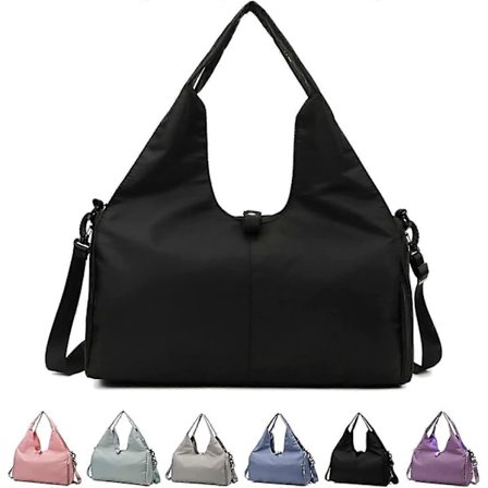 Yoga Gym Bag for Kvinner, Gym Duffelbag med Yogamatteholder & Skokompartment, Weekender Reiseveske med Våte Tørre Lommer (svart)