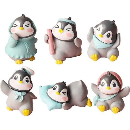 KATEA Kreativ Baking Steke Kunst Dekorasjon Liten Pingvin, 6 stk Sett Mini Pingvin Kake Tegneserie Dekor Møbleringsartikler Grå Pingviner