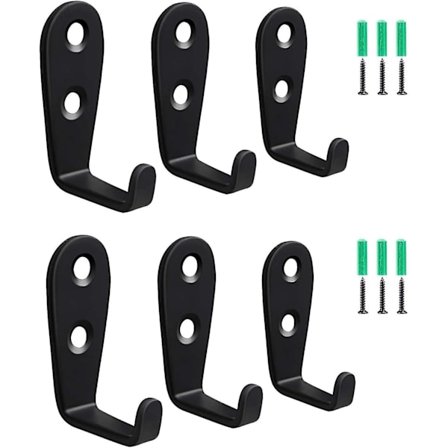 L-formet veggkrok, tungt belegg, kleshengere, 6 stk, svart