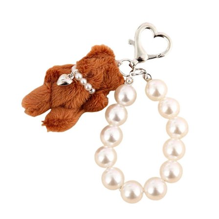 Yndig Plys Bjørn Nøglering Med Robust Perlekæde Perfekt Til Moderigtige Kvinder Damer Daglig Brug Afslappet Tøj hvid sløjfe