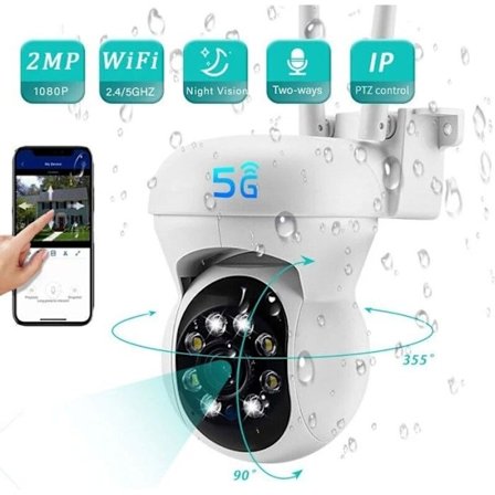 Utomhus IP WiFi Övervakningskamera 2.4 + 5G HD 1080P PTZ 2MP 4X Digital Zoom Människospårning Färg Night Vision
