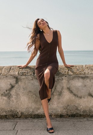 BUBBLEROOM - Knitted Vest Dress - Brown