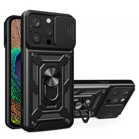 SKALO iPhone 15 Pro Armor hybridi metallirengas kameran liukus Black