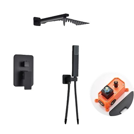 Musta matta suihkusetti, kaksinkertainen säätö, keraaminen venttiilisydän,2-tie 8 tuumaa