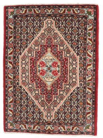 Senneh Teppich Handgeknüpft 74X102 Schwarz/Dunkelrot Persien/Iran