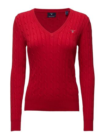 Stretch Cotton Cable V-Neck Villapaita Punainen GANT