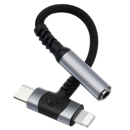 2 in 1 USB C - 3,5 mm:n liitäntäsovitin, Type C/L-ightning - kuulokeliitäntä DAC-piirisarjalla
