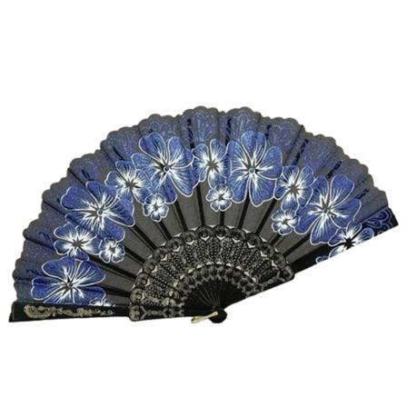 Solfjäder - Blommor i chiffong med plastbas [v2] - Blå Dark blue