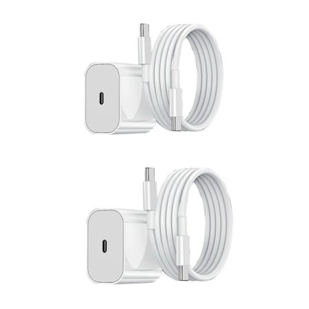 Laddare - Snabbladdare 20W USB-C - Adapter + 2m Kabel Vit 2-pack