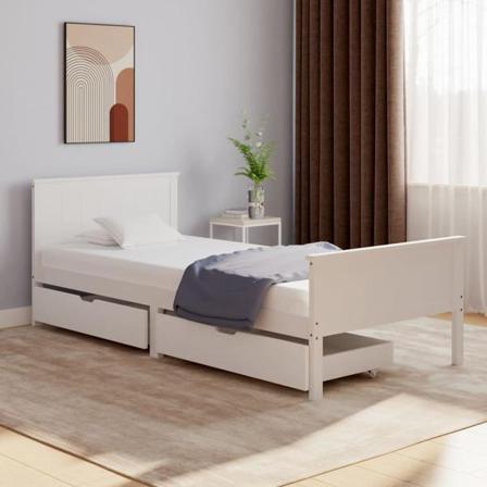 Vidaxl Sängram Med 2 Lådor Vit Massiv Furu 100x200 Cm Vit