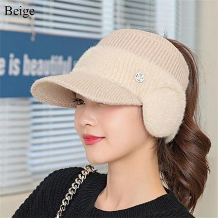 Strikket fleecelue Varm lue BEIGE beige