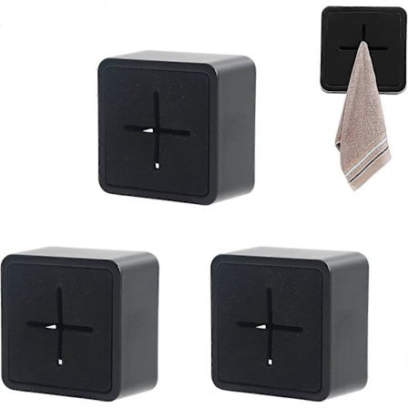 3 stk. Selvklæbende Badeværelses Håndklædeklips Selvklæbende Viskestykkeholder Kroge (Sort) 4,7*4,7*2,5 cm