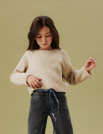 name it Nkfrikine Ls Short Knit Pullover Pb - Beige - 158-164