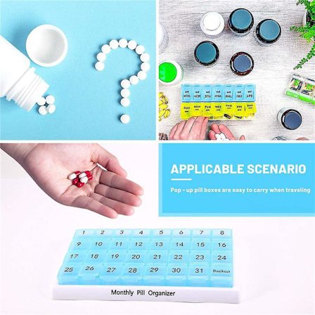 31 fack varje månad, 1 per dag, 4 veckor hel månad 31 dag, blå