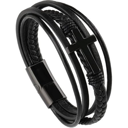 IC Mäns Faith Armband Herrkors Läderarmband Present