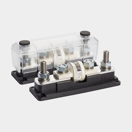 Sikringsholder TBS Electronics DCM Class-T Fuseholder, til 1 T-sikring, med ekstra tilslutningspunkter til kabler, M10, 60 V, 400 A