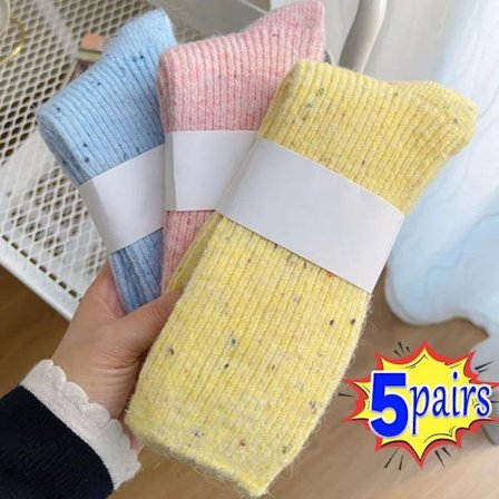 1/5pairs Women's Autumn and Winter Wool Socks Hickened Solid Color Socks for Women Cute Girl Middle Tube Pile Cashmere Socking
