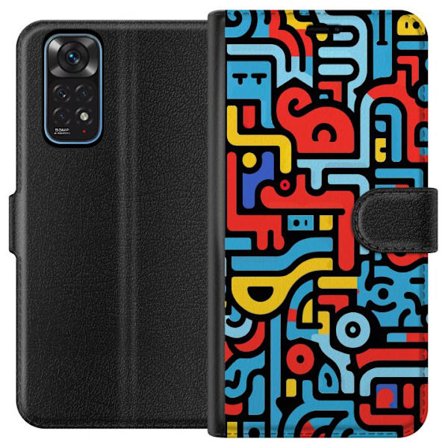 Kompatibelt Lommeboketui til Xiaomi Redmi Note 11 Grafiskt abstrakt mønster med kraftige linjer i rødt, gult, lyseblått og svart