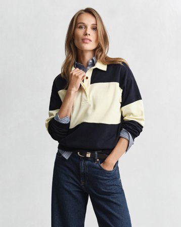 GANT Damen Color Blocked Rugger mit Piquéstruktur (S) Marineblau