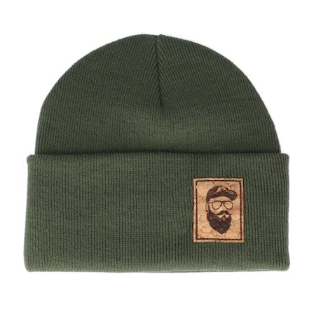 Bearded Man - Verde cuff Beanie - Cap Man Patch Olive Green Beanie @ Hatstore