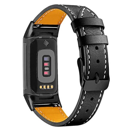 Kompatibelt Läderarmband för Fitbit Charge 6/Charge 5 - Äkta Läder Ersättningsarmband för Kvinnor och Män