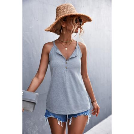 Linne För Kvinnor Sexiga Button Up V-ringad Ärmlös Skjorta Casual C