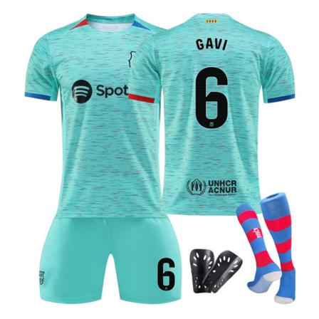 23/24 FC Barcelona To Borte Børnesæt med Strømper og Beskyttende Udstyr 6 GAVI barnstorlekar28