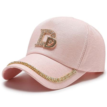 Bokstav D Baseball Cap rhinestone trend bomull bling Cap snapbac Pink