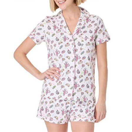 Dame Pyjamassett Trendy 2-delt Knepp-ned Pyjamas med Ape & Kanin Shorts Y2k Roller Dupes Kanin Preppy Loungewear Pjs Melkehvit