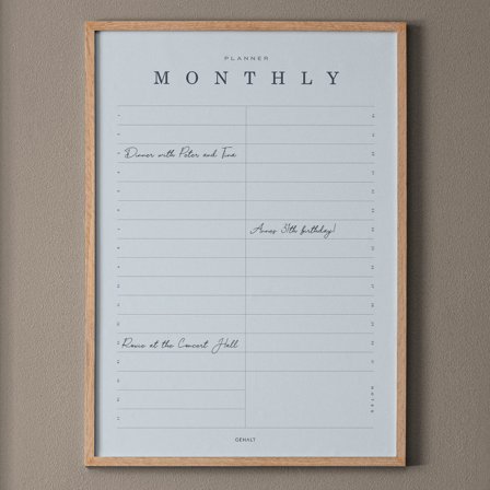 Plakat med Monthly Planner i 50x70 fra Gehalt — Stilren månedsplan