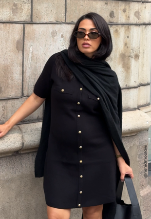 BUBBLEROOM-Knitted Gold Button Dress-M