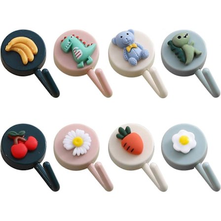 Nøglekroge Selvklæbende Kroge Dekorative Kroge, Søde Frugter, Dyr, Grøntsager Mønster Vægmonterede Kroge, til Knager, Håndklæde Badekåbekrog (8 stk)