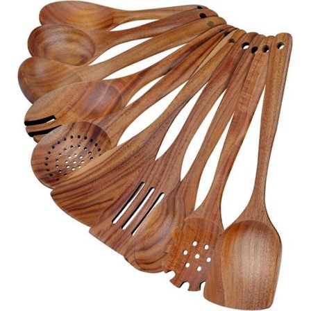 Kjøkkenredskaper i tre – Premium 10-delt kjøkkensett – Lett, varmebestandig, holdbart og ripebestandig materiale
