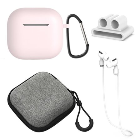 För AirPods 4 5st Tillbehör Fodral förvaringsbox halsrem hörlurshållare nyckelring - Rosa