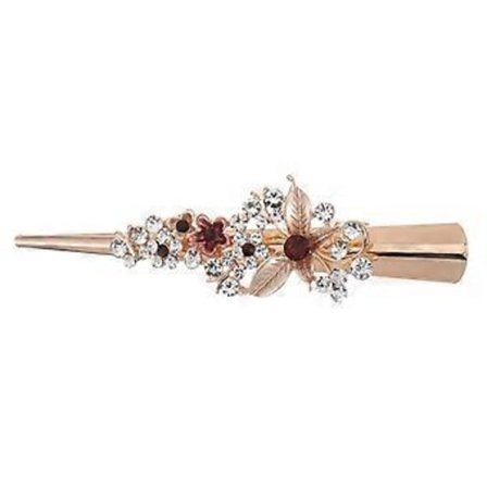 Naisten kukka-päähine strassikivillä koristeltu ankannokkaklipsi kiiltävä hiuspinni (kahvinvärinen)