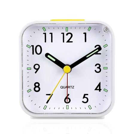 Stille analog alarmklokke uten tikking, skånsom vekker, batteridrevet slumre- og lysfunksjoner [dB} White