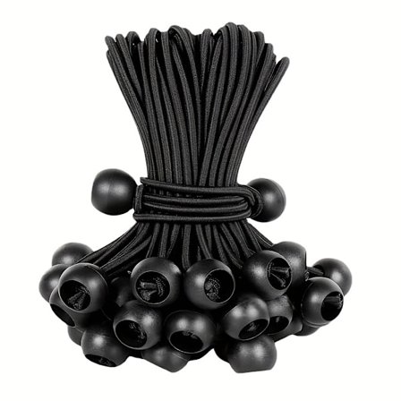 50-pakning med strikkballer, svart snor for UV-bestandighet, med elastisk snor for stropper, telt, stenger og ledninger SVART (15 CM 6 TOMMER)