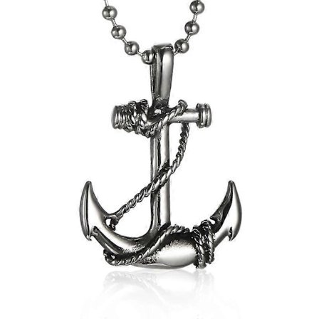 Herre Halskjede i Rustfritt Stål med Nautisk Anker, Vintage Marine Fortøyningsrep Anheng med 60,96 cm Kjede, Metall