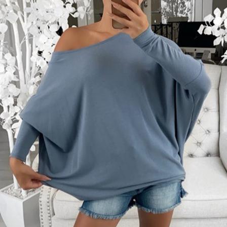 T-shirt Med Rund Hals För Kvinnor Off Shoulder Pullover
