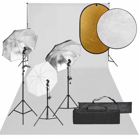 Vidaxl Fotostudio Med Lampor, Bakgrund Och Reflexskärm Svart