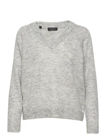 Slflulu Ls Knit V-Neck B Grey Selected Femme