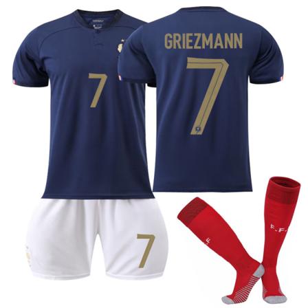 Qatar fotball-VM 2022 Frankrike Hjem Griezmann #7-trøye fotball-t-skjorter for menn Trikotsett Barn Ungdom Adult XL(180-190cm)