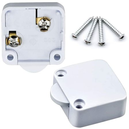 2-delt skabsdørkontakt 2A/250V automatisk kontakt til garderober til forskellige belysningsarmaturer og alle typer døre (hvid)