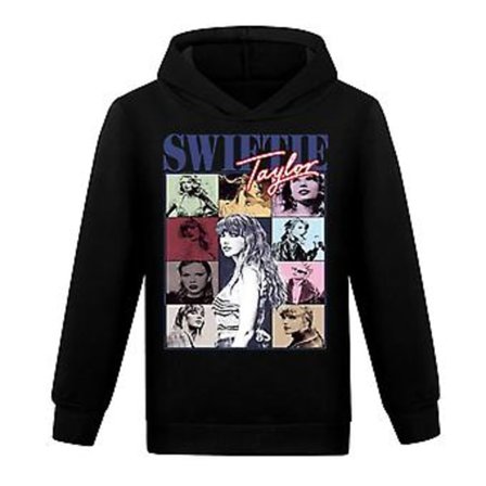 7-14 år Barn Taylor Swiftie Tryckt Hoodie Mode Sport Casual Huvtröja Jumper Pullover Toppar för Pojkar Flickor (7-8 År Svart)