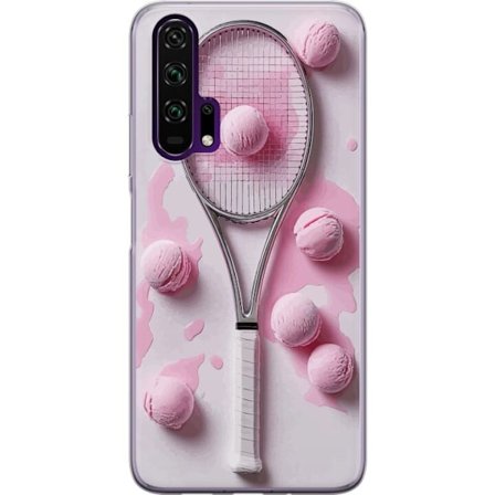 Kompatibelt Mobilskal till Honor Honor 20 Pro Rosa glasskulor och tennisrack i en kreativ stillbild med lekfull popkänsla och modern design som stic