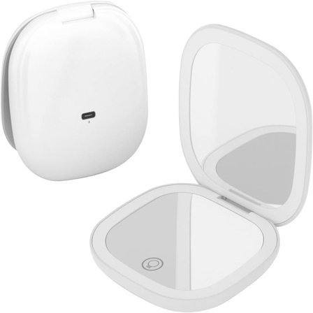 10x Upplyst Genopladelig Kompakt Rejsespejl med LED-lys Ultralyst 10x Forstørrelse 3 Lysindstillinger Dæmpbar USB C Touch Spejl Hvid