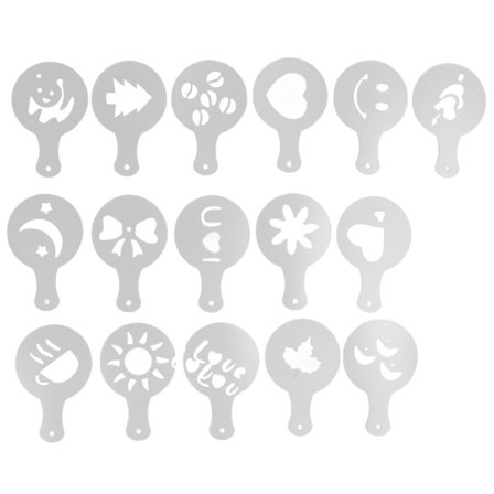 16 ST Kaffe Stenciler Multifunktionelle Kagedekoration Stenciler til DIY Kaffe Kage Fondant Chokolade Cappuccino