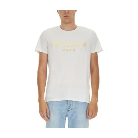 Balmain, Logo Print T-Shirt Biały, Mężczyzna, Rozmiar: S