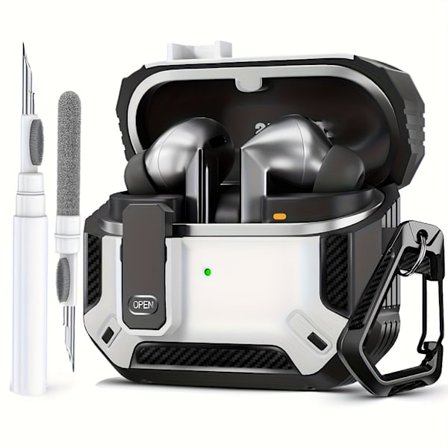 Kompatibel med Galaxy Buds 3 Case & Galaxy Buds 3 Pro Case, med rengøringssæt, fuld krops stødsikker kulfiber beskyttelsesetui til Galaxy Buds 3 Pro